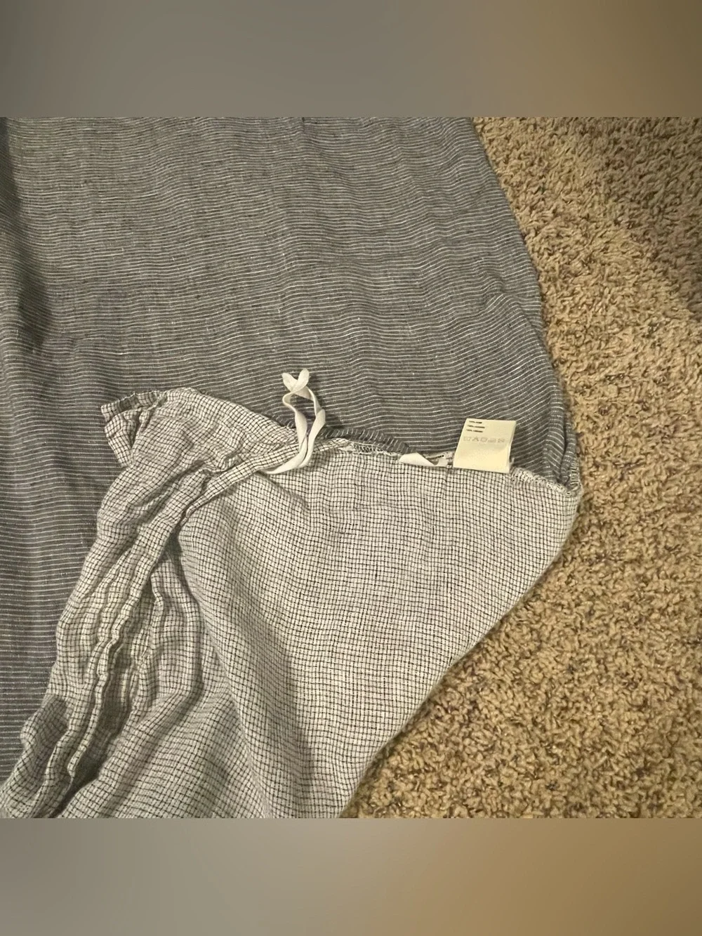 Crate and Barrel Hemp tiny check grey twin duvet cover
